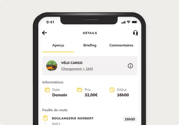 Het detail van een opdracht met de bakfiets in de Shippr-app